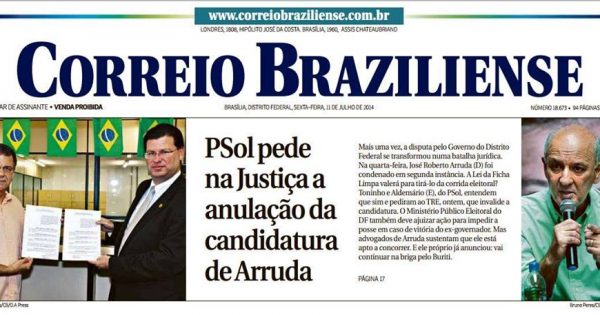 Parabéns ao PSOL-DF pela luta contra a candidatura fisiológica e ficha suja de Arruda