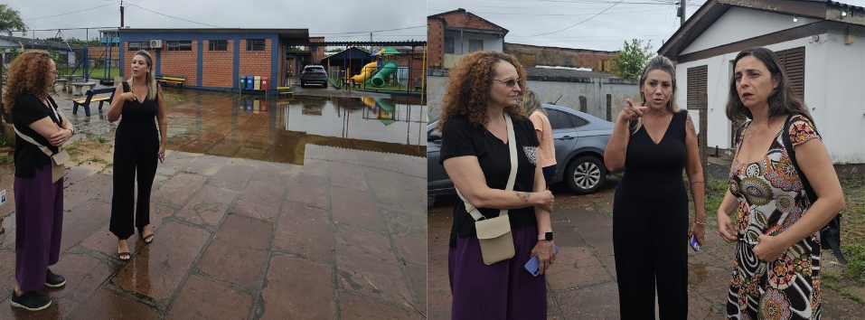 Deputadas do PSOL visitam escola invadida por esgoto após chuvas em Porto Alegre
