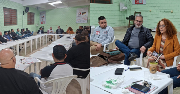 Luciana Genro e Roberto Robaina reforçam a importância da organização sindical em reunião com rodoviários de São Leopoldo